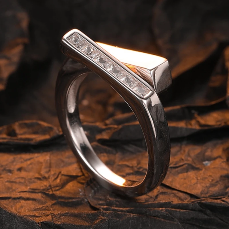 

Original Ins Niche Design With Cross Cut Edges and Zirconia Texture S925 Sterling Silver Ring