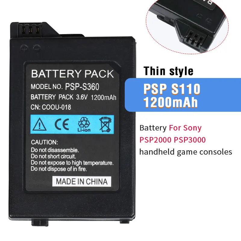 Фото Аккумулятор Psp S110 для Sony PSP 3000 2000 2004 2006 3001 3004 3006 3007 Psp2000 Psp3000, сменные аккумуляторы для игровой консоли №1