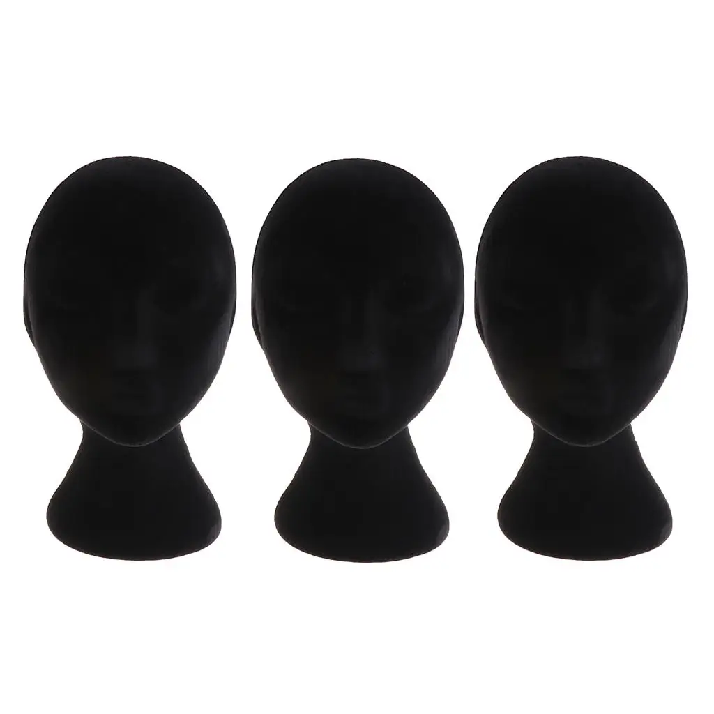 

3 Pieces Black Foam Female Mannequin Head Model Wig Glasses Hat Display Stands