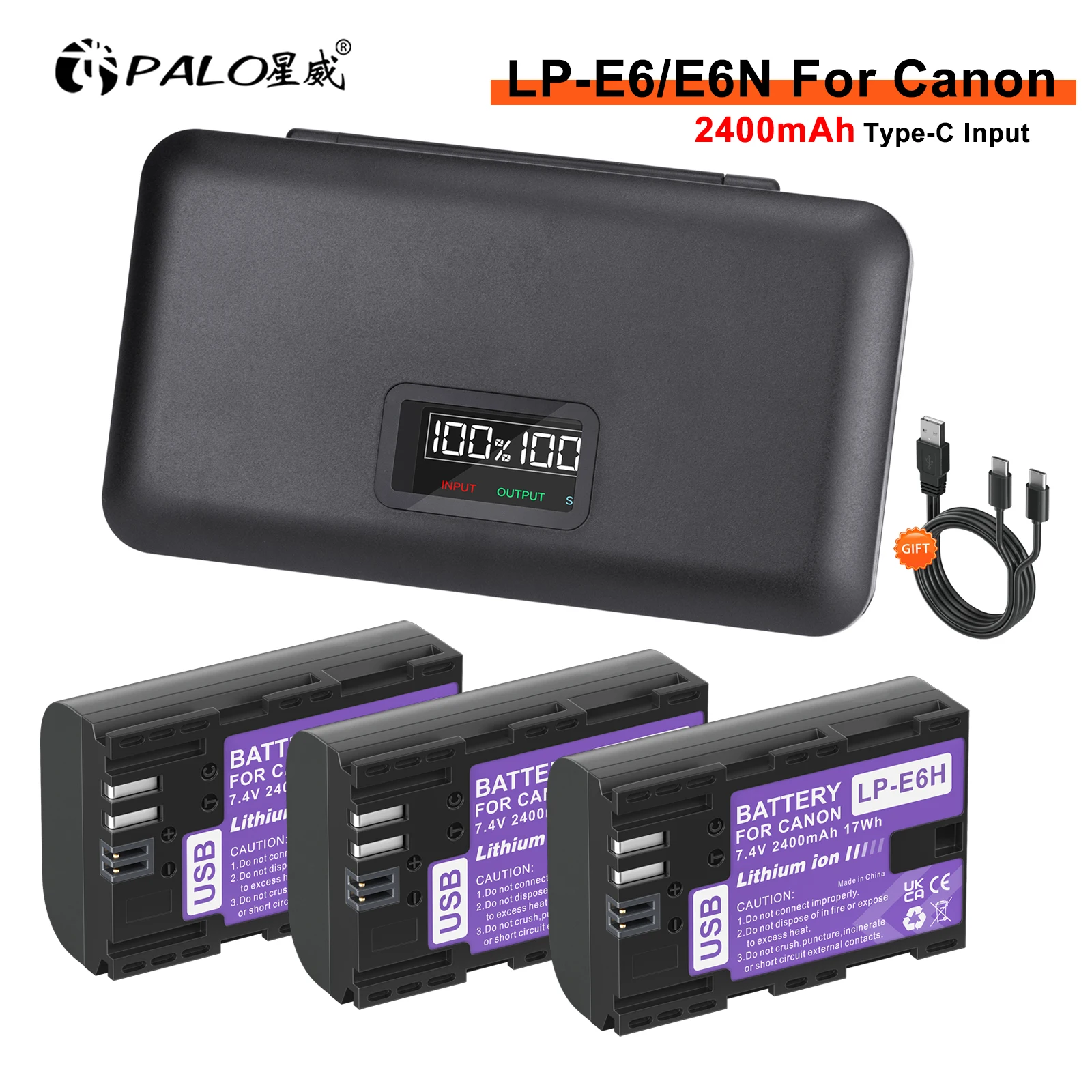 Фото Зарядный аккумулятор LP - E6 LP E6 LP E6N Type - C с зарядным устройством LCD для камеры Canon 5D Mark II III 7D 60D EOS 6D 70D 80D EOS 5DS R №1