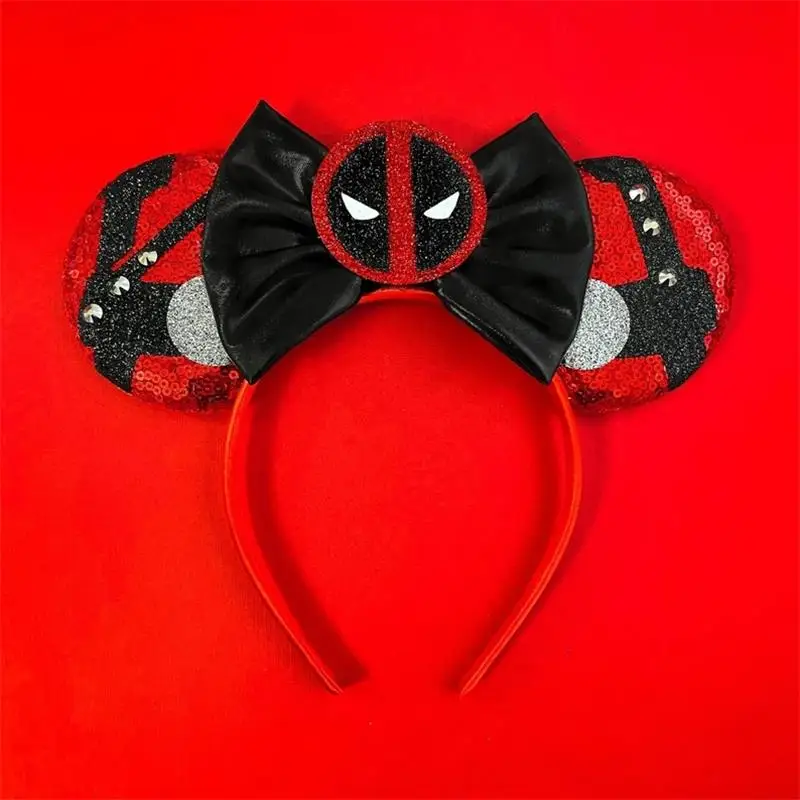 Disney Mickey Minnie Ears Headband Spiderman Mermaid Princess Sequin Bows Ears Cosplay Festival Adult Kids Headband Gift