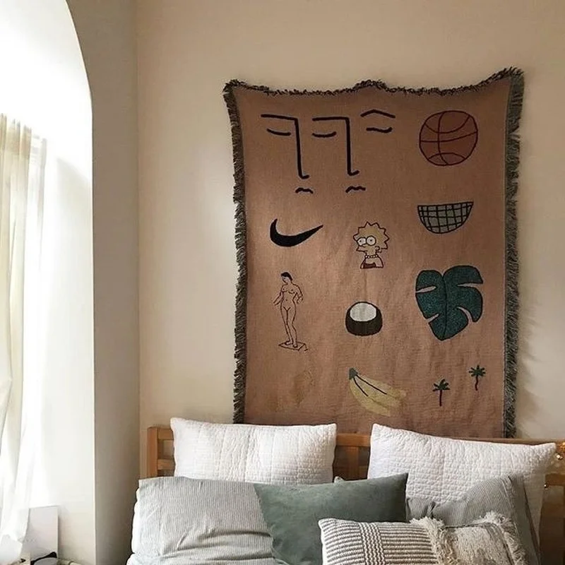 

Nordic Pink Leisure Wall Tapestry Small Fresh Sofa Nap Blanket Picnic Mat Adult Travel Airplane Knitted Blanket