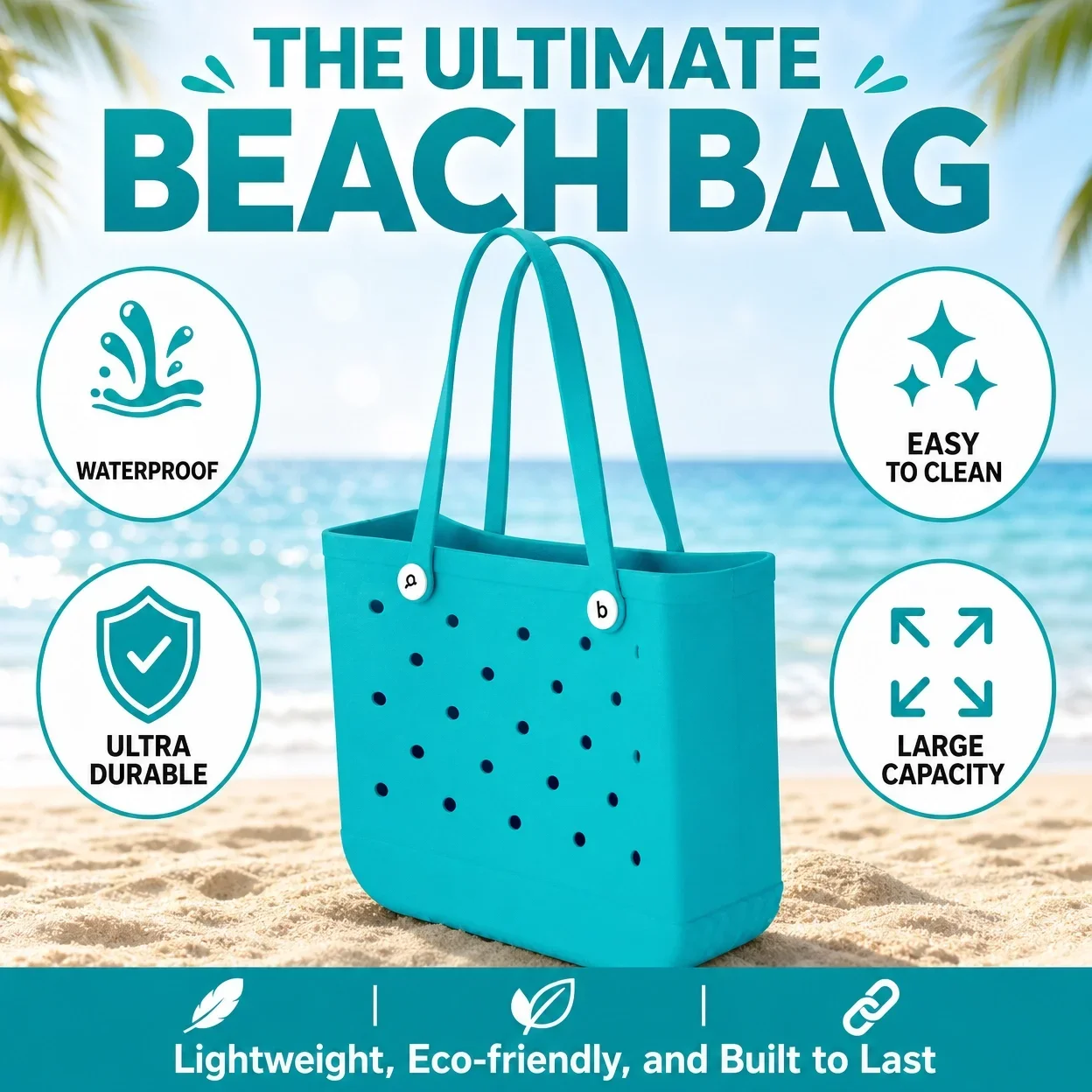 Фото Пляжная сумка из ЭВА, водонепроницаемая, вместительная, с отверстиями, легкая, портативная, для бассейна, путешествий, прочная, для летнего отдыха №2