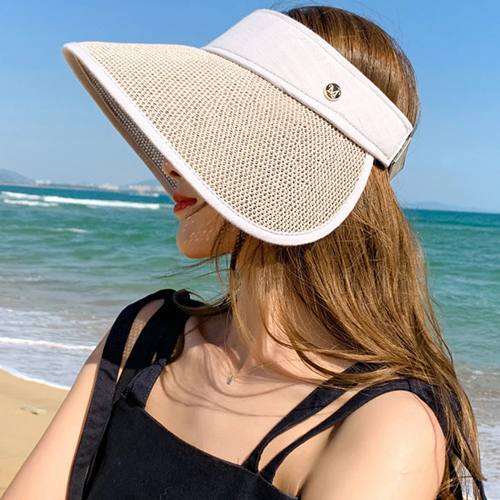 New Empty Top 14CM Foldable Portable Big Brim Sun Hat Roll-up Beach Hat Summer Casual Straw Cap Visors Cap Women Fisherman's Hat