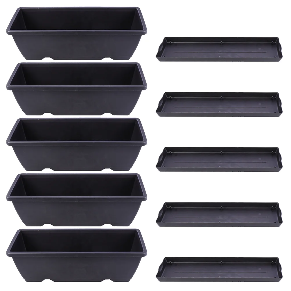 

5 Sets of Plastic Gardening Pots Vegetable Pots Rectangular Planters Plastic Boxes with Trays