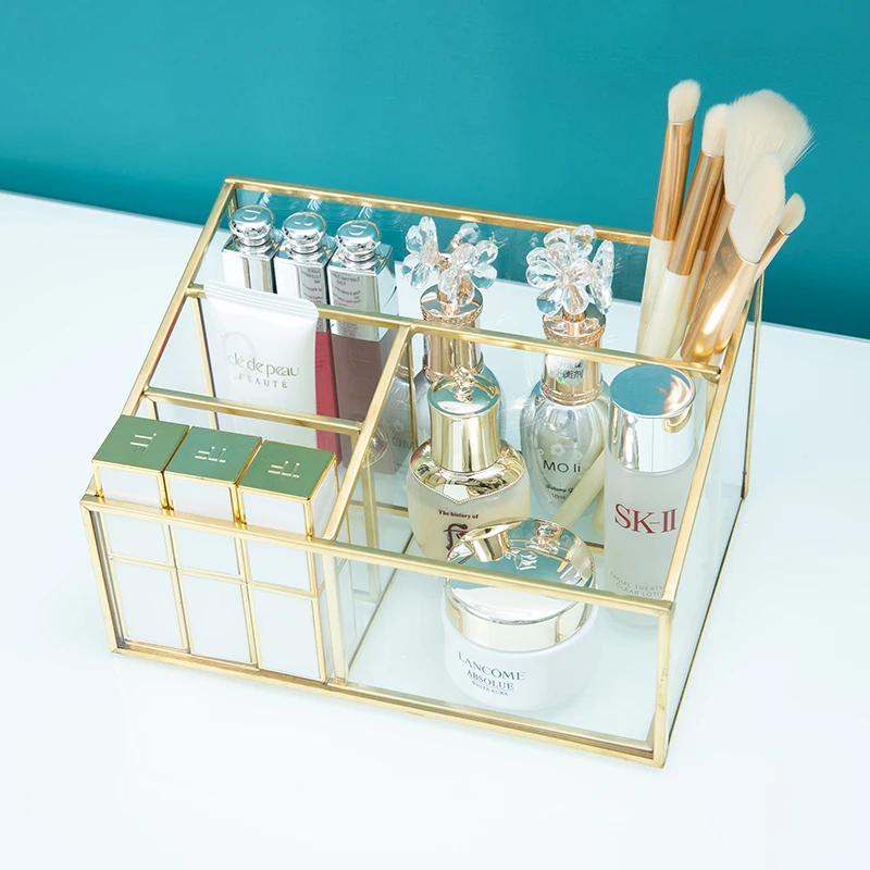 

Makeup Jewelry storage Gold Glass Makeup Brush Holder Storage Container Clear Glass Decorative Pen Pencil Holder Beauty Display