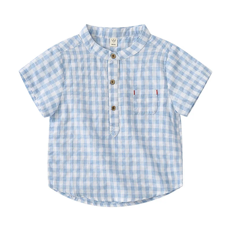

2022 Boys Plaid Shirt Children Short Sleeve Cotton Blouses Toddler Summer Pullover Tops Baby Brothers Matching Outfits