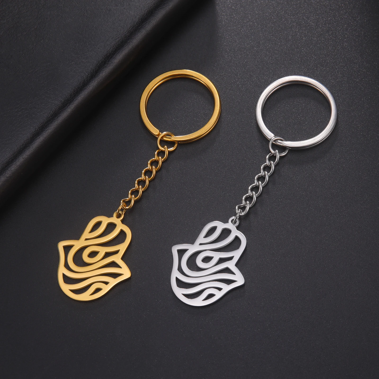 

Kabbalah Hand Fatima Hamsa Simple Stylish Palm Pendant Chain Keychain Cut Stainless Steel Gold Color New Products Gift for Men