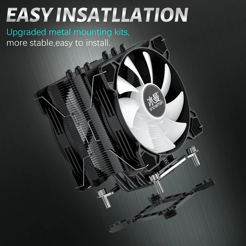 Кулер для процессора SNOWMAN с 6 тепловыми трубками 120 мм PWM 4-контактный бесшумный RGB