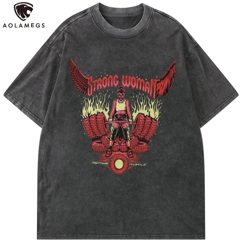 

Aolamegs Men's T Shirts Diablo Style Picture Distressed O-Neck Tees Loose Casual Simple Advance Streetwear Unisex Men's Clothing