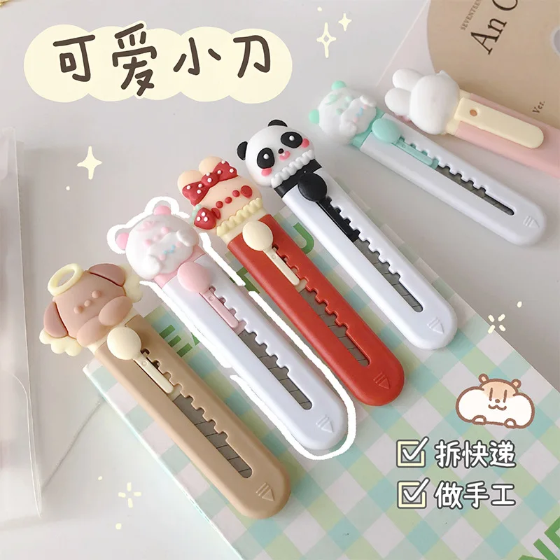 Kawaii Cartoon Animals Mini Portable Ulity Knife Box Cutter Pocket Stretch Paper Cutters School Office Supplies Gift Prizes