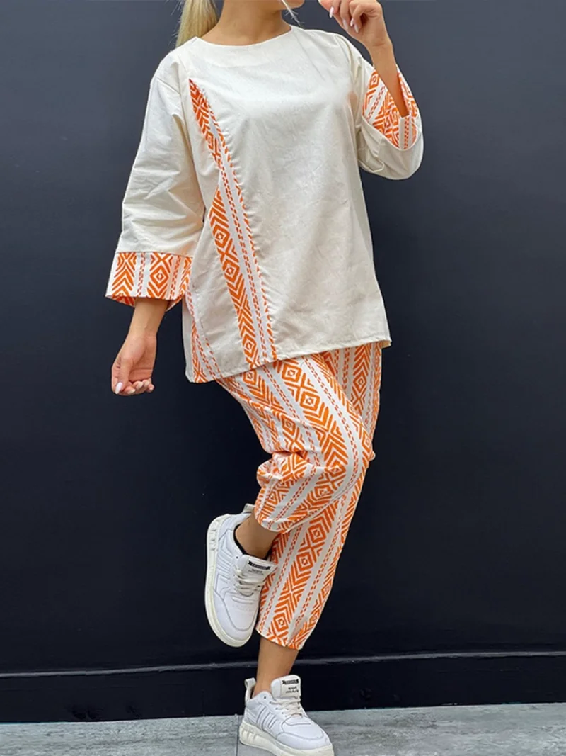 2 Pieces Women's Sets Summer Autumn Flower Print Blouse Shirt Suit Tops And Pants Suits Dashiki African Set Tracksuit Outfit