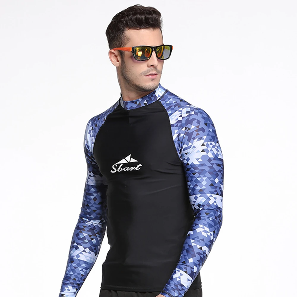 Fashion Men's Printed Split Long Sleeve Swimming Surf Top Water Sports Sunscreen Quick Dry Beach Swimming Surf Wear M-3XL