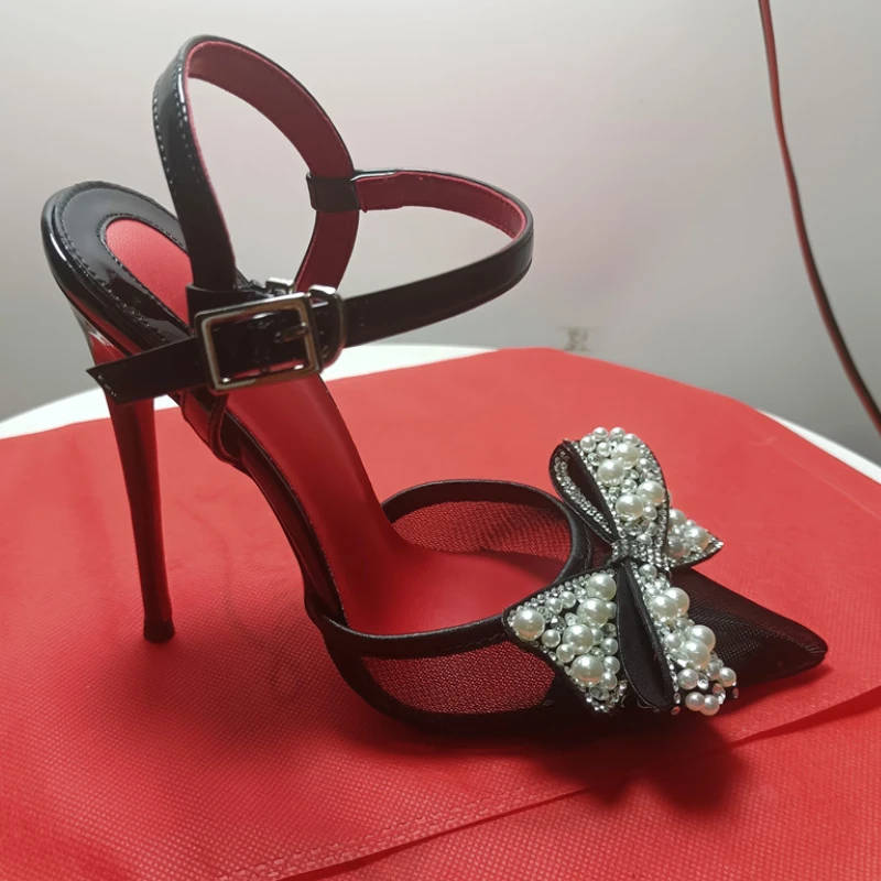 Mesh Sandals Women's 2023 Spring/Summer European and American Fashion Bow High Heels