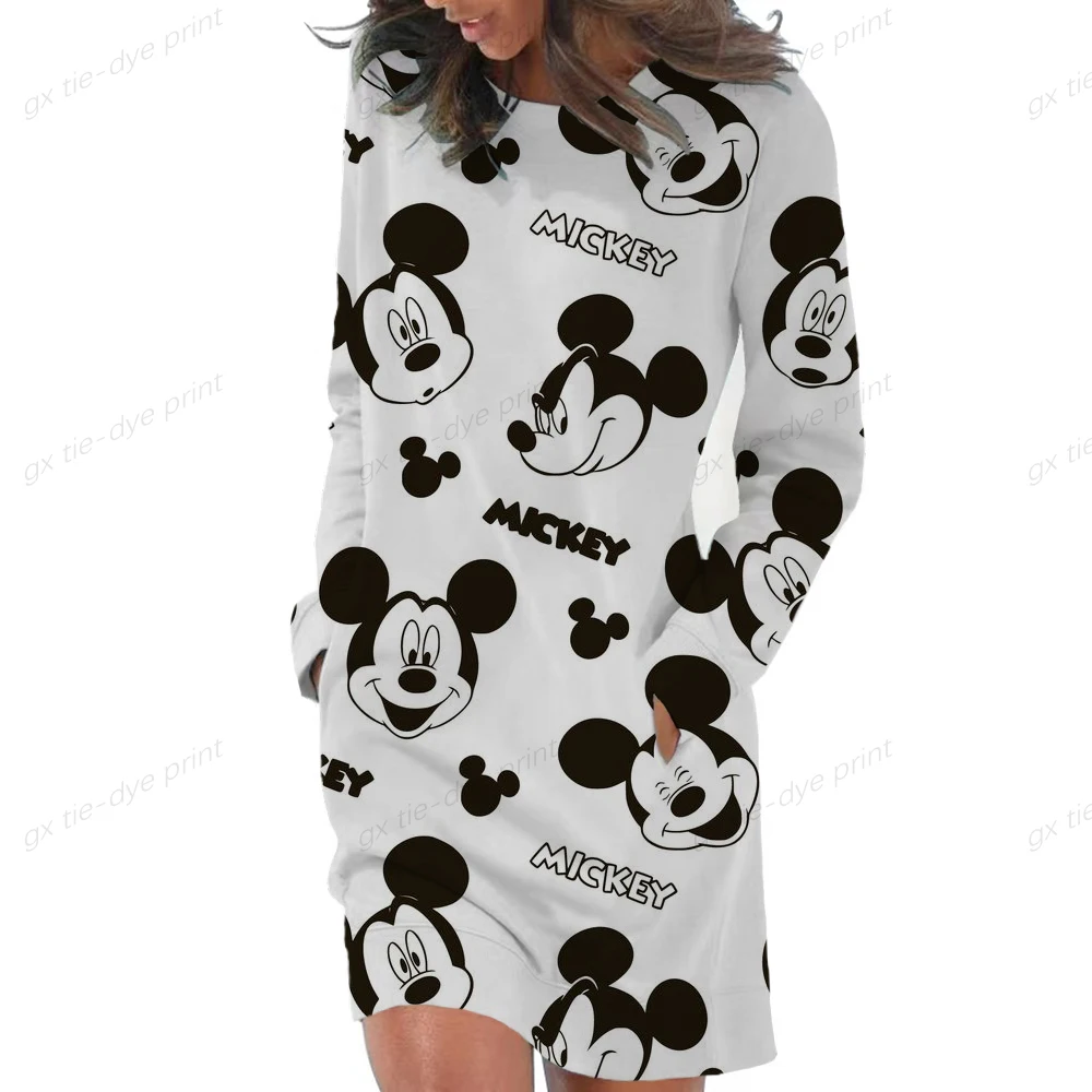 

Womens Sweatshirts Dress Crewneck Loose Fitting Tops For Women Disney Minnie Mickey Print Long Sleeve Shirts Pullover