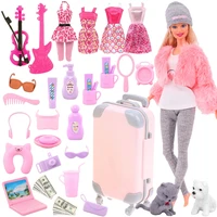 pink 43 pieces barbies doll clothes shoes accessories travel suitcase toys fit 18inch barbies doll16 bjdblythe toys for girls