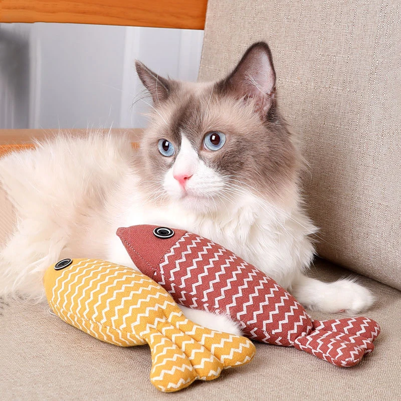 

Cat Interactive Soft Toys With Catnip Teasing Cat Linen Fish Throw Pillow Chewing Fish Products For Dogs Pet Accessories