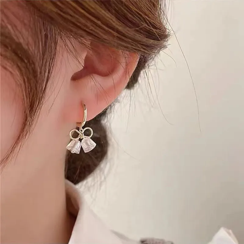 

Clear Acrylic Bell Sweet Dangle Earrings for Women Gold Color Metal Bowknot Tie Drop Ear Pendants Teen Piercing Jewelry Gifts