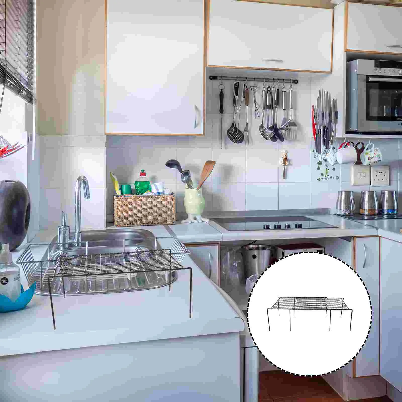 

Shelf Rack Cabinet Kitchen Organizer Storage Organizers Retractable Countertopseasoningspace Saving Shelves Organization