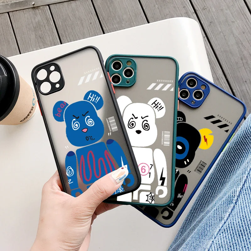 

Mechanical Bear Lens Protect Phone Cases For iPhone XR X XS Max 11 12 13 Pro Max Mini 7 8 Plus SE 2020 Tide Bear Hard Back Cover