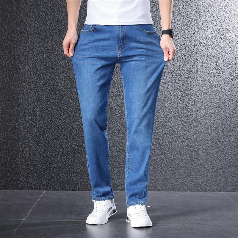 New High-End Jeans Men's Youth Trend Loose Fashion Men's Fashion Versatile Straight Pants Stretch Embroidered Denim Trousers