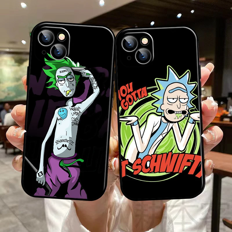 

Cartoon Rick And Morty Phone Case For Funda iPhone 13 11 Pro Max 12 Mini X XR XS Max 6 6s 7 8 Plus SE 2020 Celular Black Coque