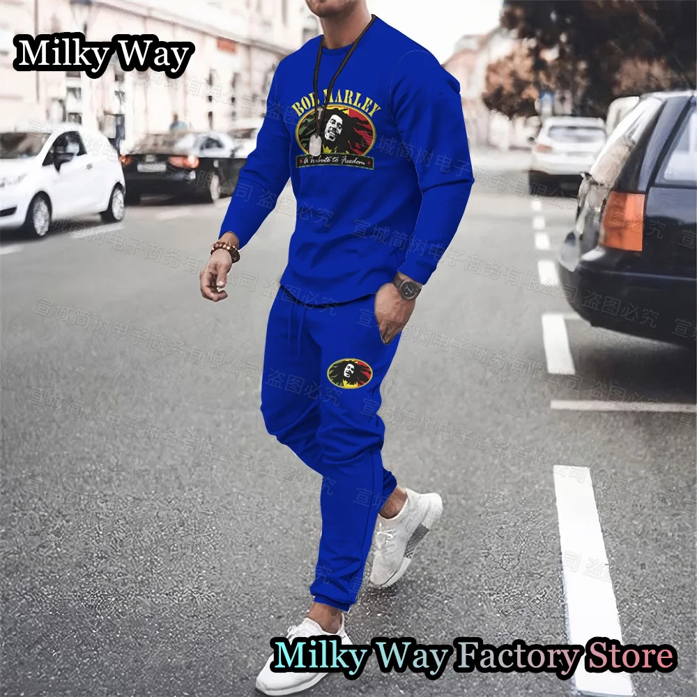 Spring Men Bob Marley Tracksuit Fashion Long Sleeve T-Shirt Trousers Set Male Jogging Suit One Love Print Clothing Casual Outfit