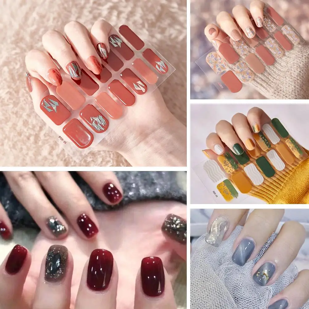 

14Tips 3D Uv Gel Nail Stickers Flowers Gradient Color Arts Gel DIY Decals Cured Manicure Full Cover Semi Nail Adhesive Wrap I3P2