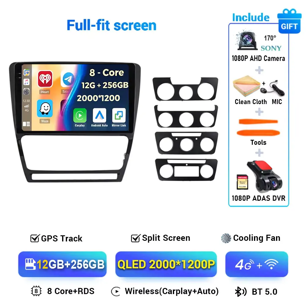 

Android 15, беспроводной автомобильный радиоприемник Carplay, мультимедийный плеер, GPS-навигация для Skoda Octavia 2 A5 2008 2009 2010 2011 2012 2013