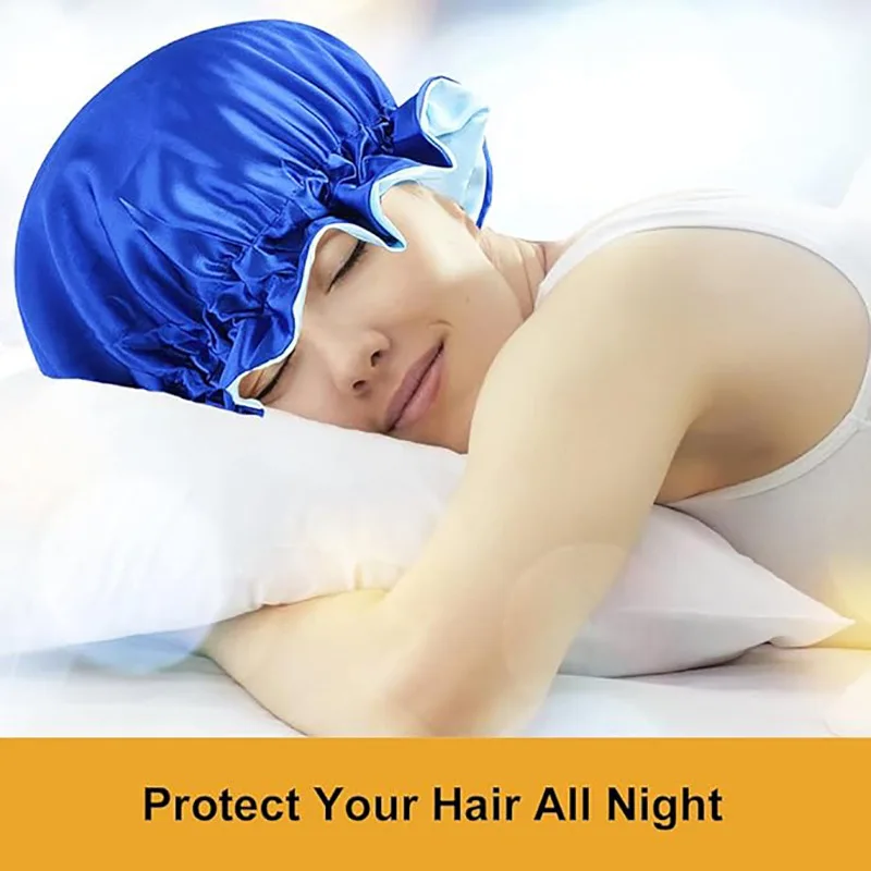 Атласный чепчик для сна регулируемый шелковый вьющихся волос двухслойная
