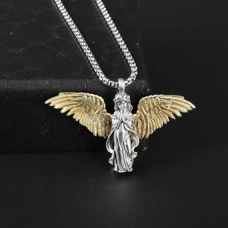 

Vintage Trend Silver Color Prayer Angel Little Boy Pendant Necklace Men Women Unique Lucky Couple Memorial Jewelry Gift