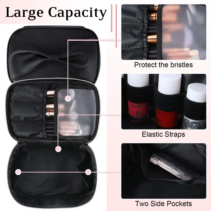 Incredible 2 PCS Waterproof Makeup Bag Bow-Knot Portable Large Cosmetic Pouch Travel Case Perfect for Women & Girls as a Magnifi