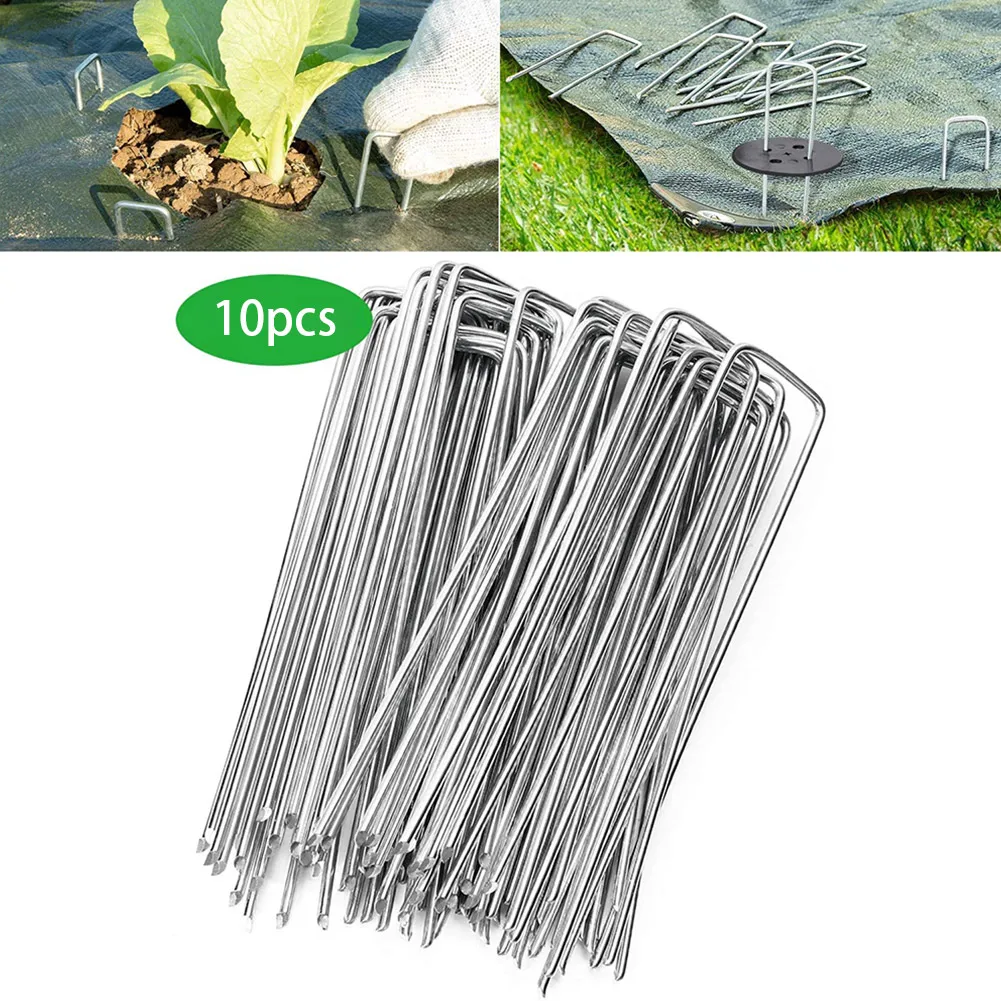 

10Pcs Steel U Shaped Nail Garden Netting Pegs Stakes Staples Securing Lawn U Shaped Nail Pins For Grass Barrier Fabric 10*4cm