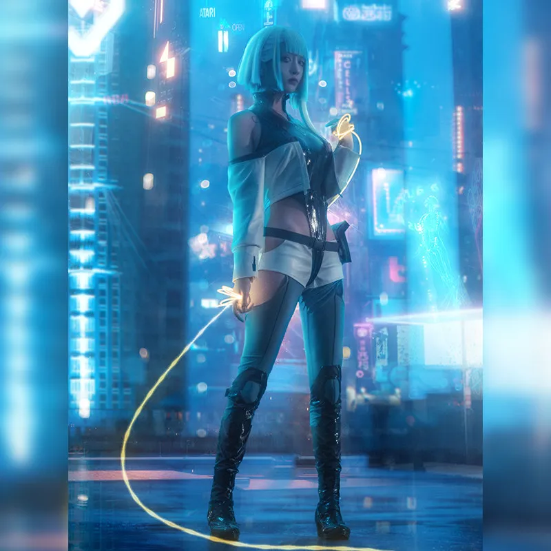 Фото Новинка 2026 года, наряд для ролевых игр, костюм для косплея Cyberpunk Edge Runner, полный комплект, кожаный комбинезон с париком, наряд на Хэллоуин №5