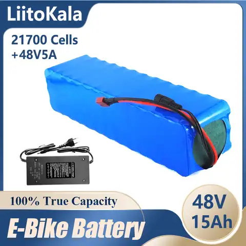 Аккумулятор LiitoKala для электровелосипеда, 48 В, 15 А · ч, 21700, 13 с3п, 1500 Вт, 48 В, 15 А · ч, литиевый аккумулятор с 30 А BMS