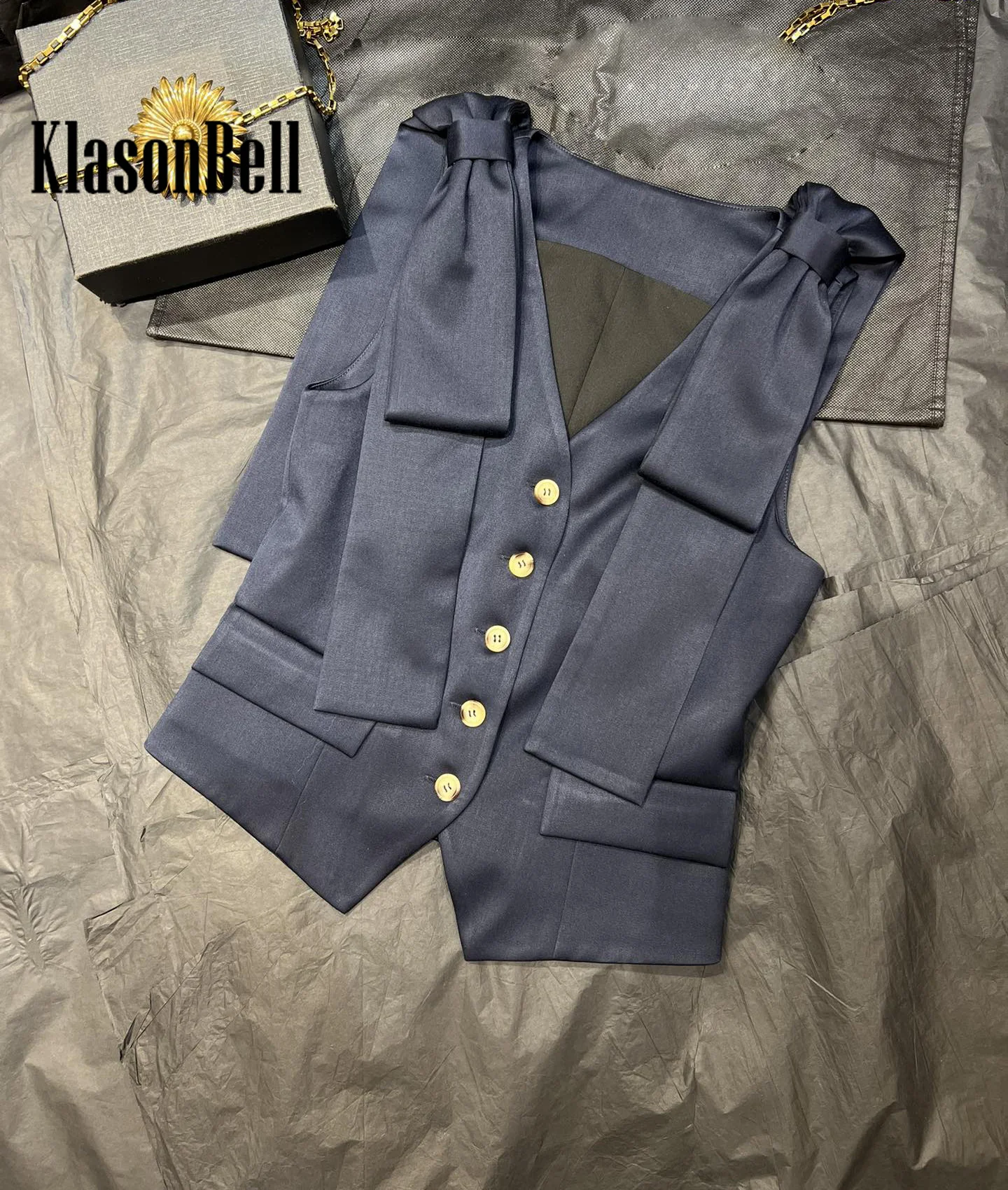11 26 KlasonBell модный темпераментный шерстяной шелковый жилет с двойным плечом и