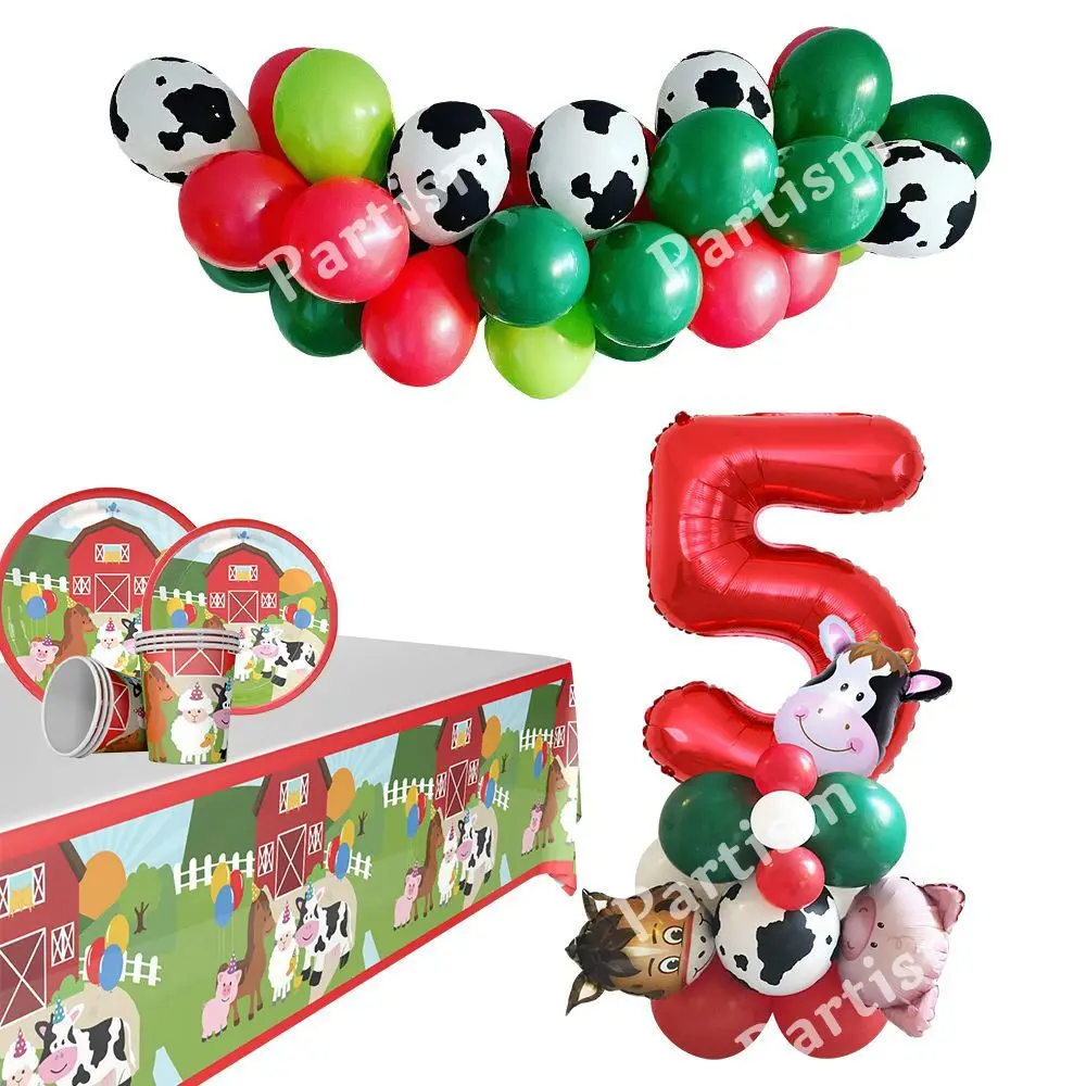 

Farm Animal Cow Pig Disposable Tableware Animal Paper Cups Plates Candy Bags for Kids Farm Animals Birthday Party Decorations