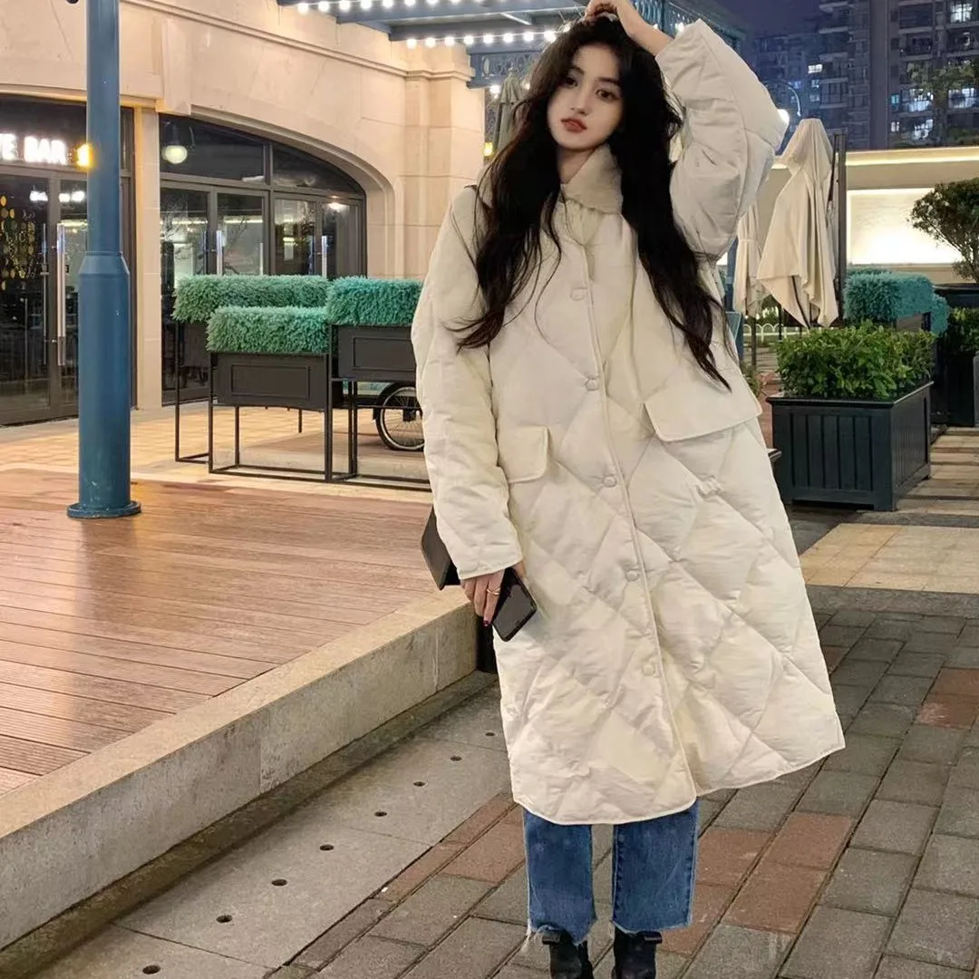 

Wool collar ringed cotton-padded coat women harbor wind long warm clip cotton coat winter new thickened