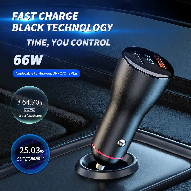 

20W 2 Ports USB Car Fast Charger, Type C for IPhone12 Xiaomi Phone Fast USB Adapter Charger Power Bank Car Digital Voltmeter