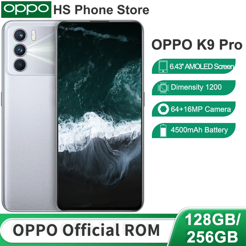 

OPPO K9 Pro 128GB/256GB Smartphone MTK Dimensity 1200 6.43'' AMOLED Screen 64MP+16MP Camera 4500mAh 60W Supervooc 5G Face ID NFC