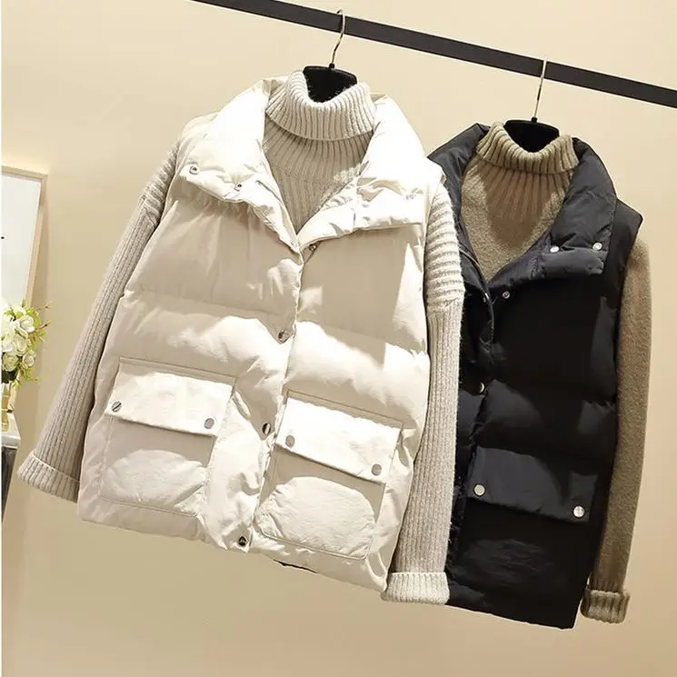 

2022 Women's Down Cotton Warm Vest Coat Winter New Ladies Casual Waistcoat Female Sleeveless Long Vest Jacket Outerwear D134