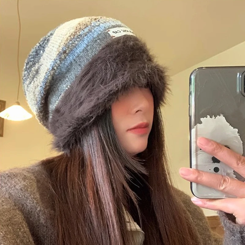 Осенне-зимние мягкие Меховые шапки со складками плюшевые модные толстые