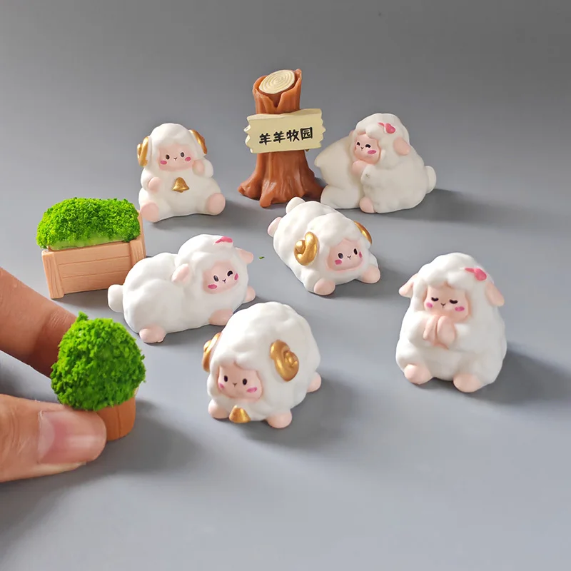 9 шт. 2024 мультяшная овечья фигурка семейная сделай сам пейзаж домашний милый