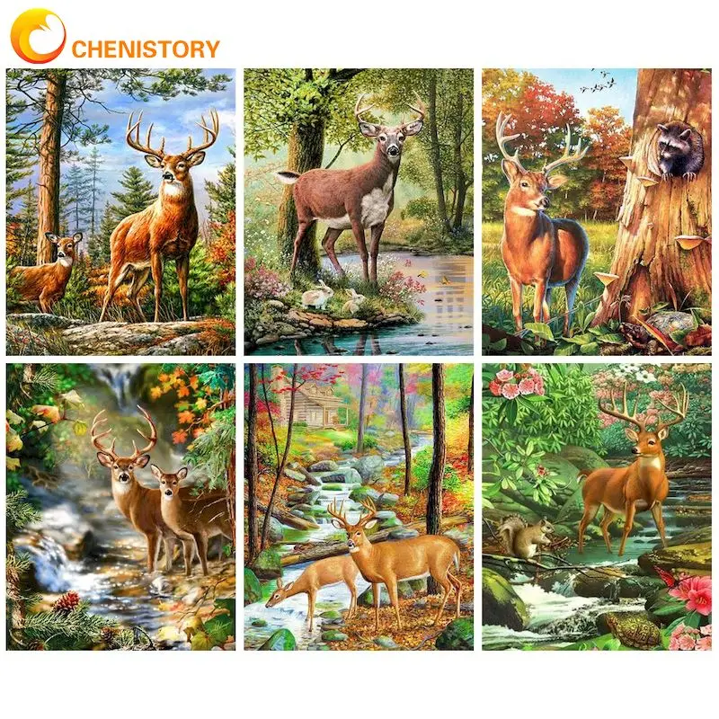 CHENISTORY Rhinestones 5D Diamond Painting For Handiwork Cross Stitch Kits Deer Mosaic Art Home Decor Gift Animals |