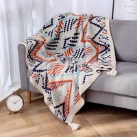 hand woven sofa bed blanket photo props air conditioning blanket with tassel bohemian style retro blanket airplane blanket