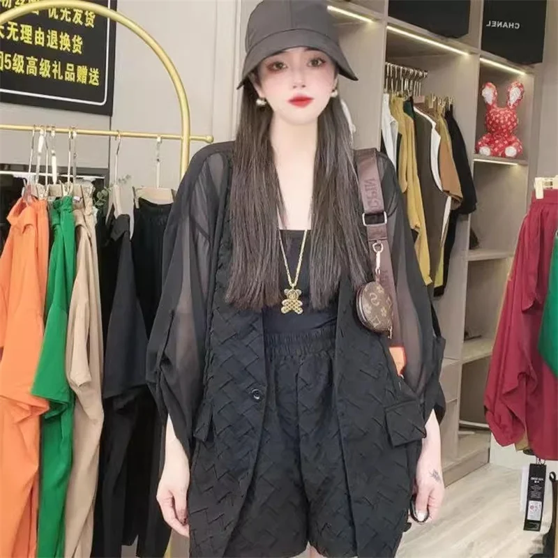 Женский костюм из двух предметов элегантный тканый с защитой от солнца и шортами