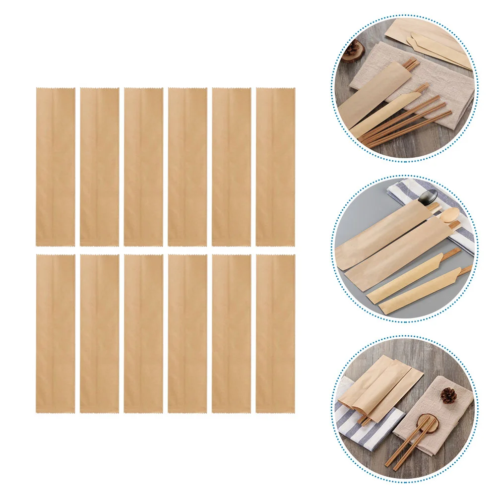 

200 Pcs Kraft Paper Chopsticks Set Storage Bag Tableware Cutlery Carrying Toiletry Organizer Bracket Travel