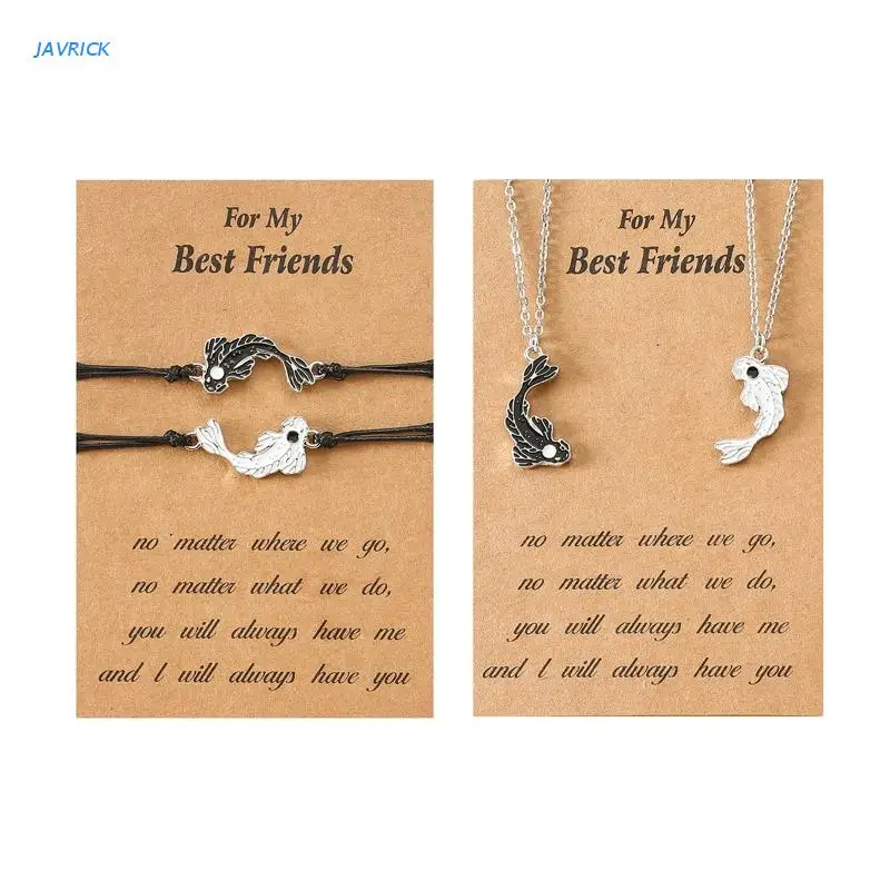 

1/2Pieces Personality Yin Yang Tai Chi Fish Necklace Bracelet Set Hand Rope Friendship Wristband Family Jewelry Decor