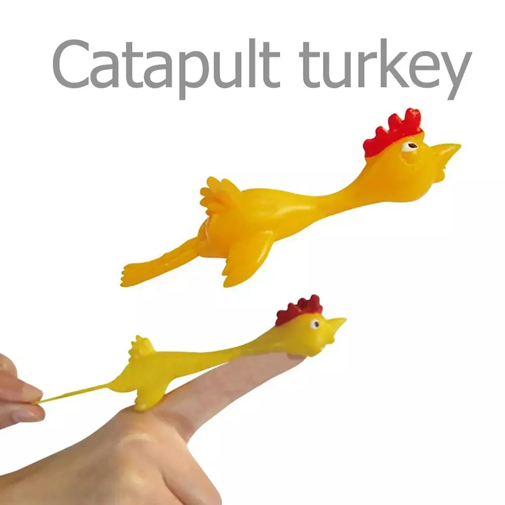 

5pcs Funny Stretchy Flying Gags Rubber Finger Toys Ejection Turkey Practical Joke Toys Catapulted Ejection Chicken