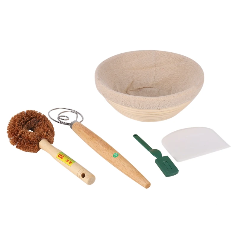 

LJL-Bread Proofing Basket,Round Banneton Proofing Basket Set,Linen Liner,Dough Scraper,Whisk,Bread Lame And Brush For Home